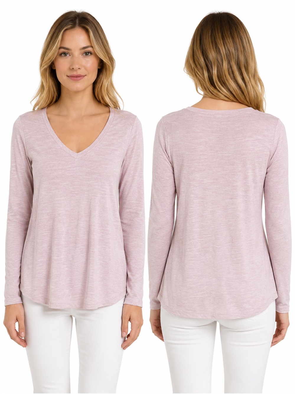Lauren Moshi V Neck Long Sleeve Tee Size M NWOT